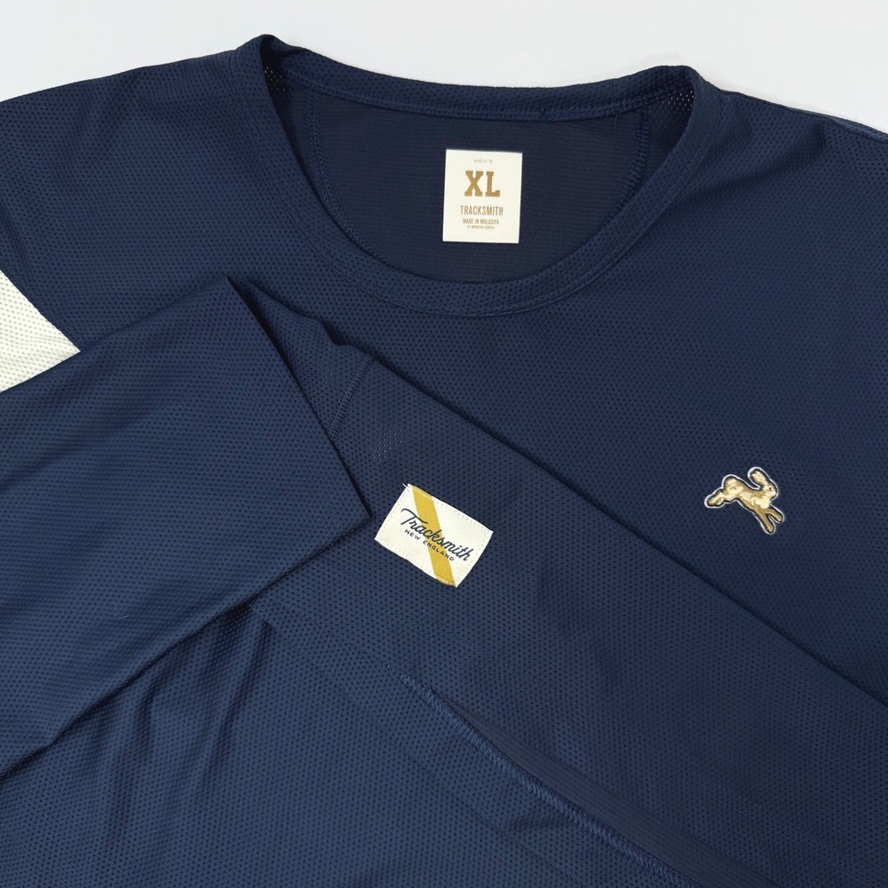 Tracksmith Van Cortlandt Long Sleeve Running Shirt Navy Blue White Sash Mens XL